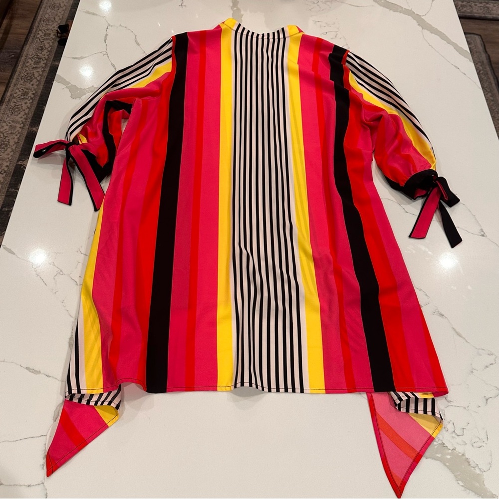 Nygard Women XL Bright Pink Stripe Tie Sleeve Button Tunic Blouse Top Colorful - Picture 3 of 10